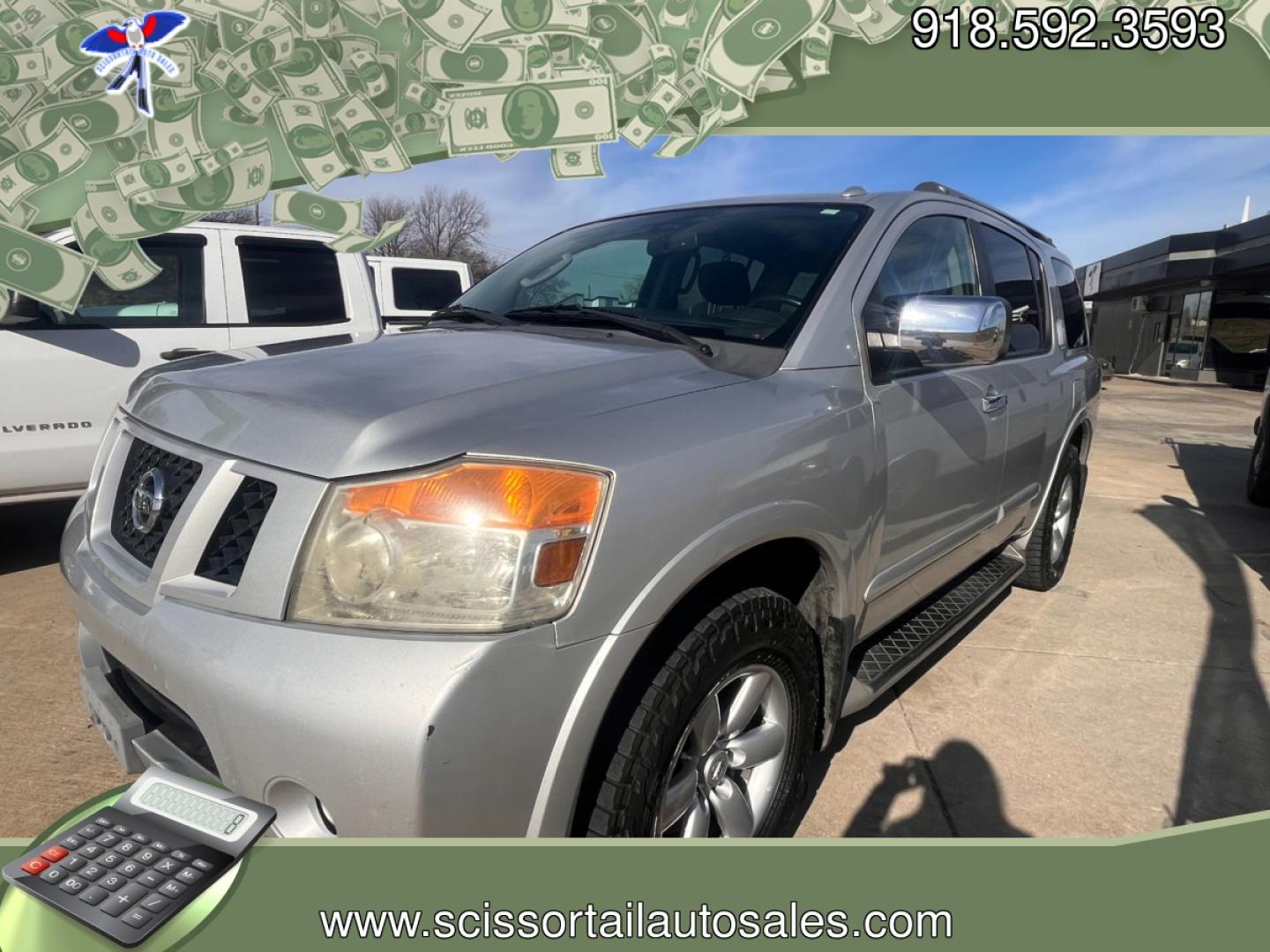 2012 SILVER NISSAN ARMADA SE; PLATINUM; SL 4WD (5N1AA0NC6CN) with an 5.6L V8 DOHC 32V engine, 5-Speed Automatic transmission, located at 8101 E. Skelly Dr., Tulsa, OK, 74129, (918) 592-3593, 36.121891, -95.888802 - Photo#0